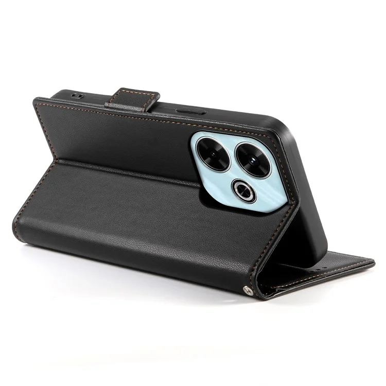 DF-010 Funda de Cartera de Cuero PU con Soporte para Xiaomi Redmi 13 4G / 5G / Note 13R 5G / Poco M6 4G - Negro