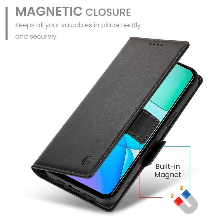 DF-010 Funda de Cartera de Cuero PU con Soporte para Xiaomi Redmi 13 4G / 5G / Note 13R 5G / Poco M6 4G - Negro
