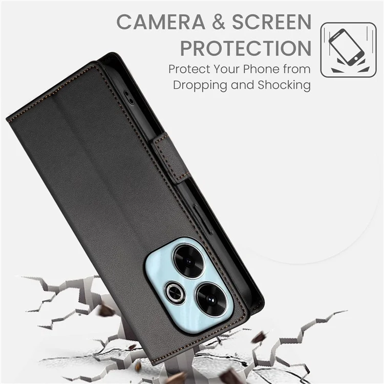 DF-010 Funda de Cartera de Cuero PU con Soporte para Xiaomi Redmi 13 4G / 5G / Note 13R 5G / Poco M6 4G - Negro