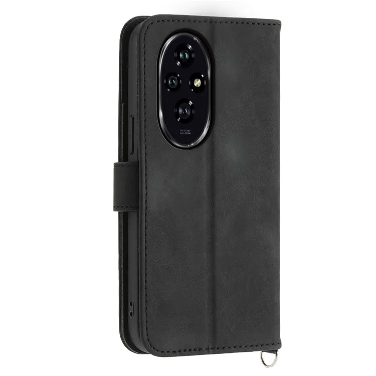 For Honor 200 5G Case Flower Pattern PU Leather Wallet Phone Cover with Shoulder Strap - Schwarz