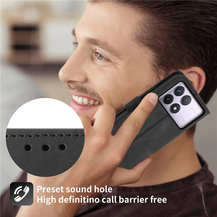 Para Xiaomi Poco F6 Pro 5G / Redmi K70 5G / K70 Pro 5G Capa de Carteira Padrão de Flor Couro PU Capa de Telefone - Preto