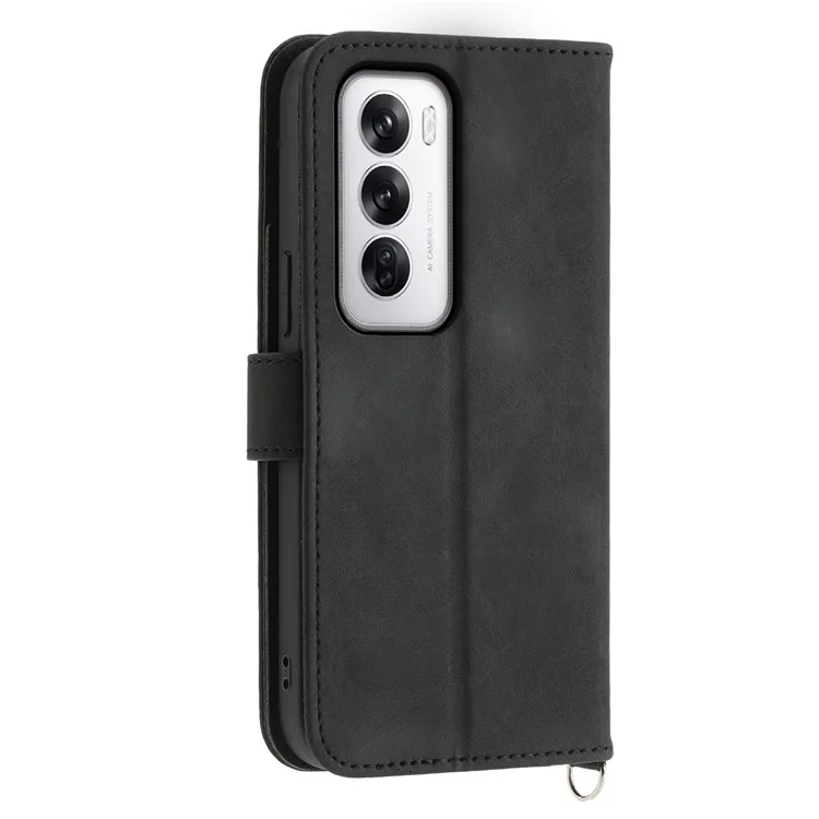 Для Oppo Reno12 5G (Global) Кошелек Чехол для телефона Цветочный тиснение PU Кожаный Flip Cover с ремешками - Черный