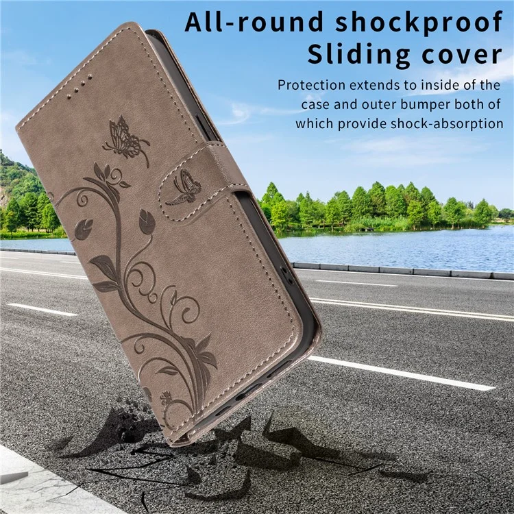 For OnePlus 12R 5G / Ace 3 5G PU Leather Cases Flower Pattern Wallet Stand Phone Cover with Strap - Grey