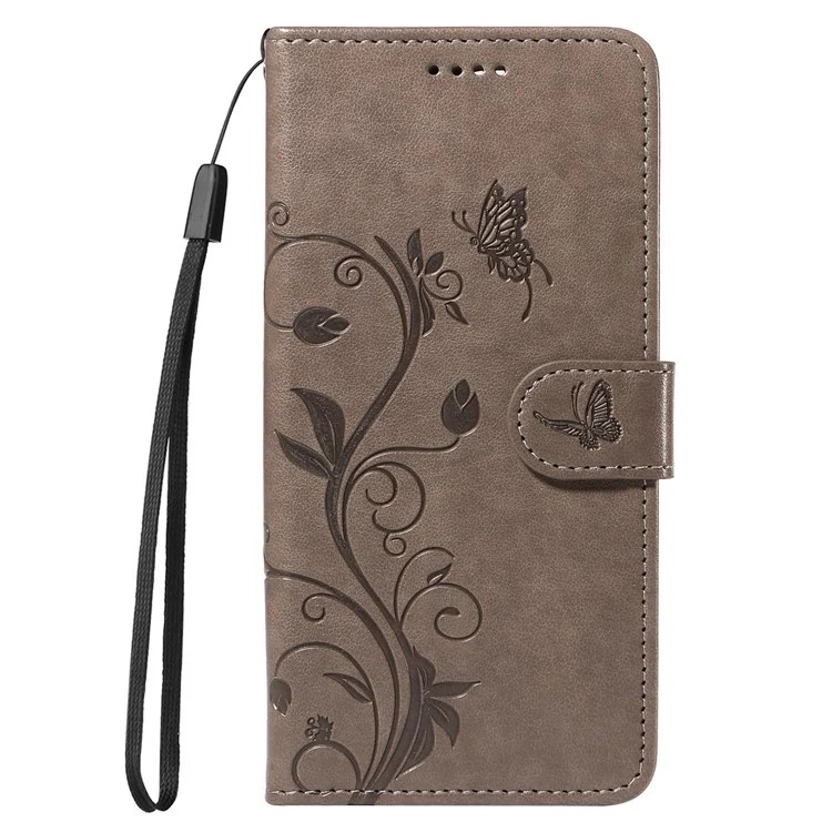 For OnePlus 12R 5G / Ace 3 5G PU Leather Cases Flower Pattern Wallet Stand Phone Cover with Strap - Grey