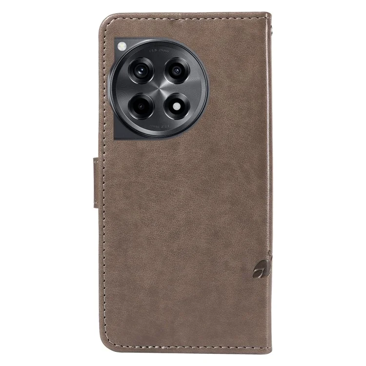 For OnePlus 12R 5G / Ace 3 5G PU Leather Cases Flower Pattern Wallet Stand Phone Cover with Strap - Grey