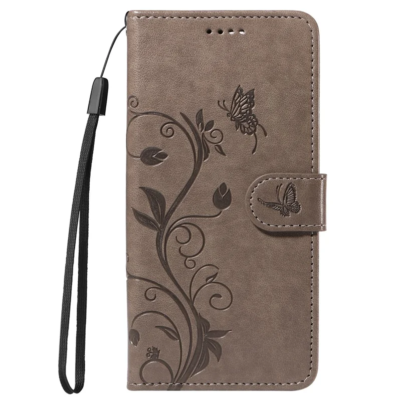 For Honor Magic6 Lite 5G / X9b 5G / X50 5G PU Leather Cases Flower Pattern Wallet Stand Phone Cover with Strap - Grey