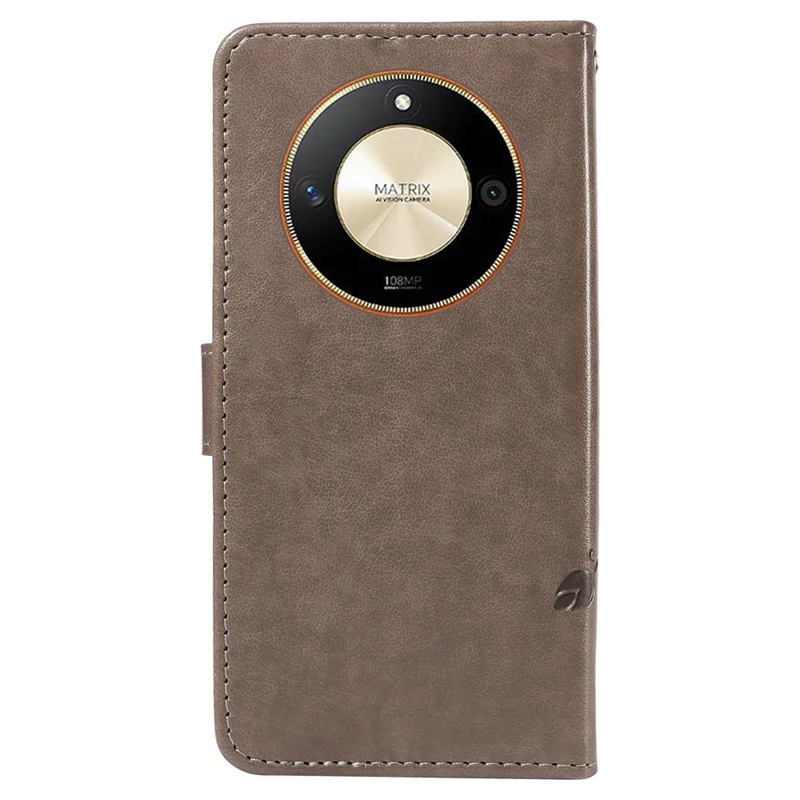 For Honor Magic6 Lite 5G / X9b 5G / X50 5G PU Leather Cases Flower Pattern Wallet Stand Phone Cover with Strap - Grey