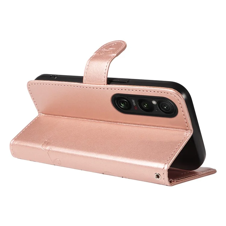 Para Sony Xperia 1 VI Case Floral Butterfly PU Leather Phone Cover Magnetic Clasp - Rose Gold