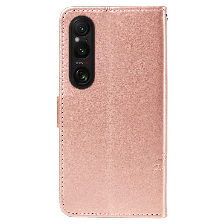 Para Sony Xperia 1 VI Case Floral Butterfly PU Leather Phone Cover Magnetic Clasp - Rose Gold