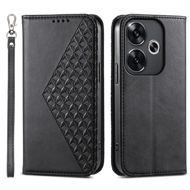 For Xiaomi Redmi Turbo 3 5G / Poco F6 5G Case Imprint Calf Texture Leather Wallet Phone Cover - Black