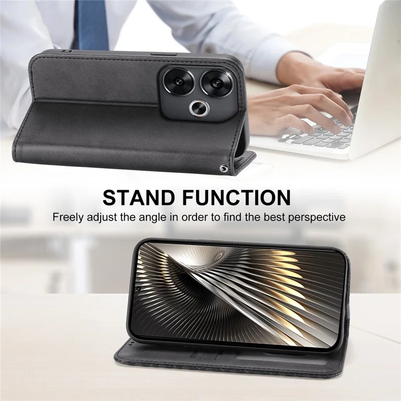 For Xiaomi Redmi Turbo 3 5G / Poco F6 5G Case Imprint Calf Texture Leather Wallet Phone Cover - Black