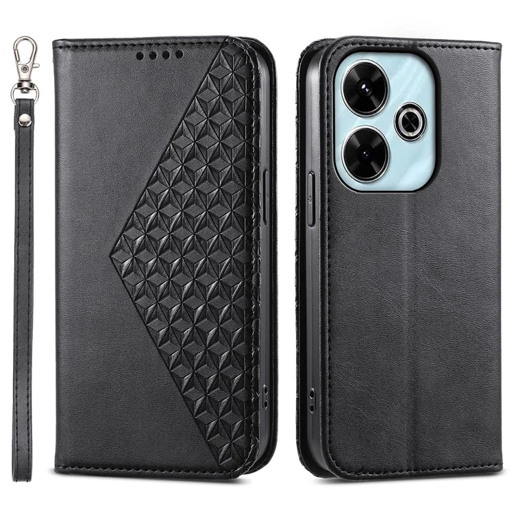 Para Xiaomi Redmi 13 4G / 5G / Note 13R 5G / Poco M6 4G Funda Textura de Ternera Cubierta de Teléfono de Cuero PU con Cartera - Negro