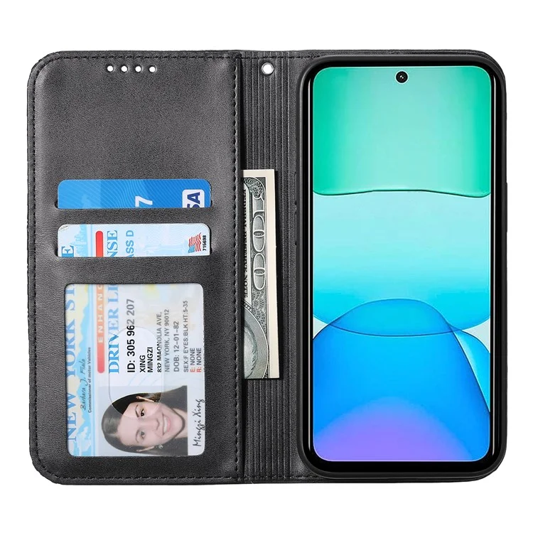 Para Xiaomi Redmi 13 4G / 5G / Note 13R 5G / Poco M6 4G Funda Textura de Ternera Cubierta de Teléfono de Cuero PU con Cartera - Negro