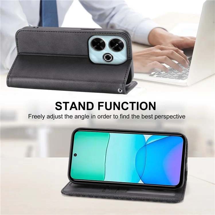 Para Xiaomi Redmi 13 4G / 5G / Note 13R 5G / Poco M6 4G Funda Textura de Ternera Cubierta de Teléfono de Cuero PU con Cartera - Negro