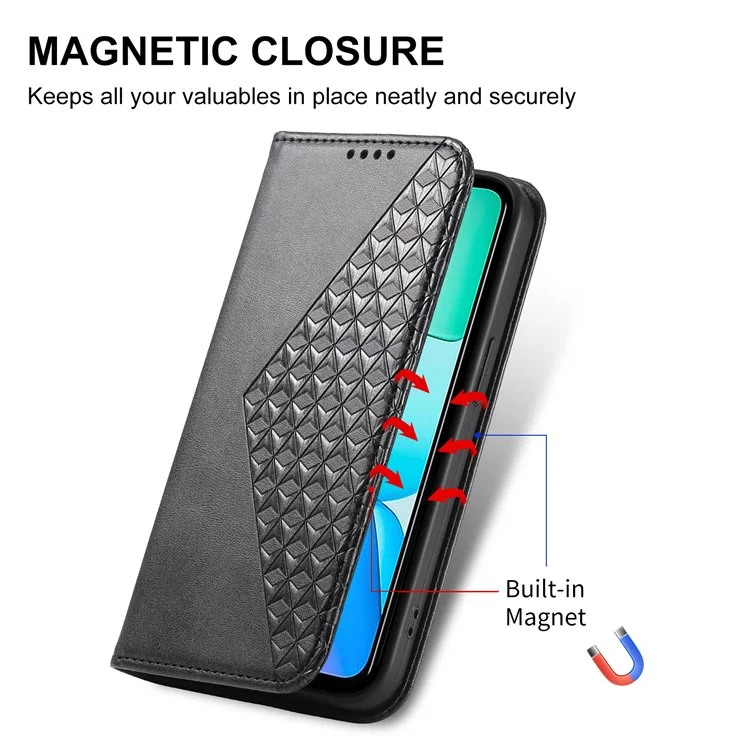 Para Xiaomi Redmi 13 4G / 5G / Note 13R 5G / Poco M6 4G Funda Textura de Ternera Cubierta de Teléfono de Cuero PU con Cartera - Negro