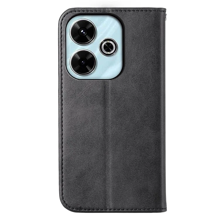 Para Xiaomi Redmi 13 4G / 5G / Note 13R 5G / Poco M6 4G Funda Textura de Ternera Cubierta de Teléfono de Cuero PU con Cartera - Negro