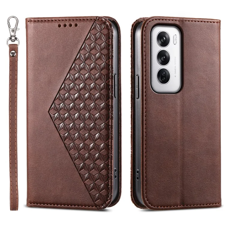 For Oppo Reno12 5G (Global) Case PU Leather Wallet Phone Cover Calf Texture - Brown