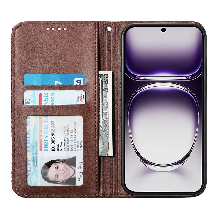 For Oppo Reno12 5G (Global) Case PU Leather Wallet Phone Cover Calf Texture - Brown