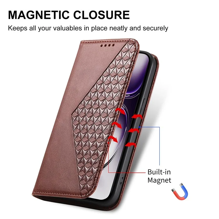 For Oppo Reno12 5G (Global) Case PU Leather Wallet Phone Cover Calf Texture - Brown