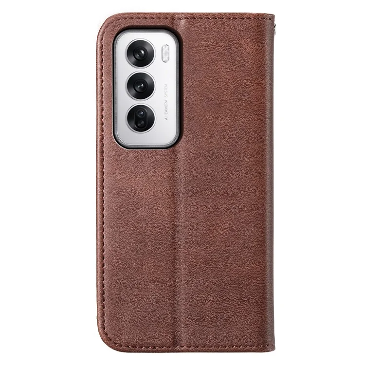 For Oppo Reno12 5G (Global) Case PU Leather Wallet Phone Cover Calf Texture - Brown
