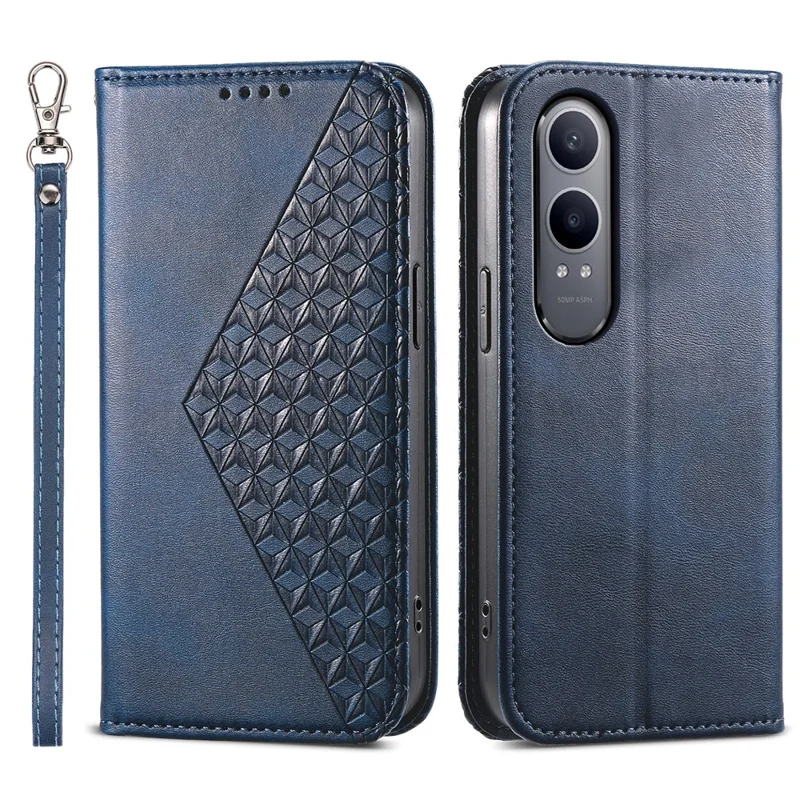 Para Oppo K12x 5G (China) / OnePlus Nord CE4 Lite 5G Capa de Telefone Textura de Bezerro Couro PU Carteira Capa com Alça - Azul