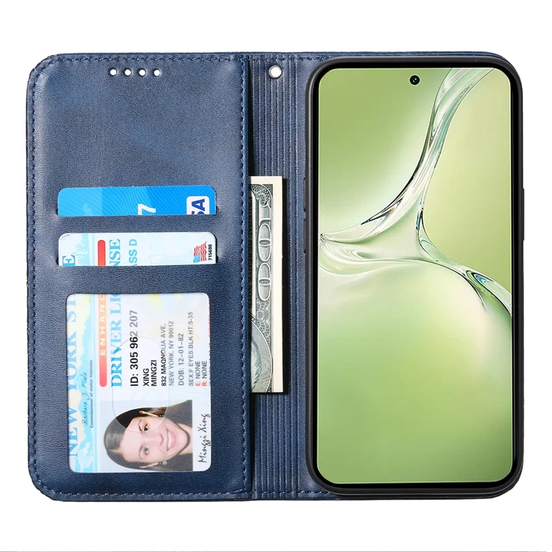 Para Oppo K12x 5G (China) / OnePlus Nord CE4 Lite 5G Capa de Telefone Textura de Bezerro Couro PU Carteira Capa com Alça - Azul