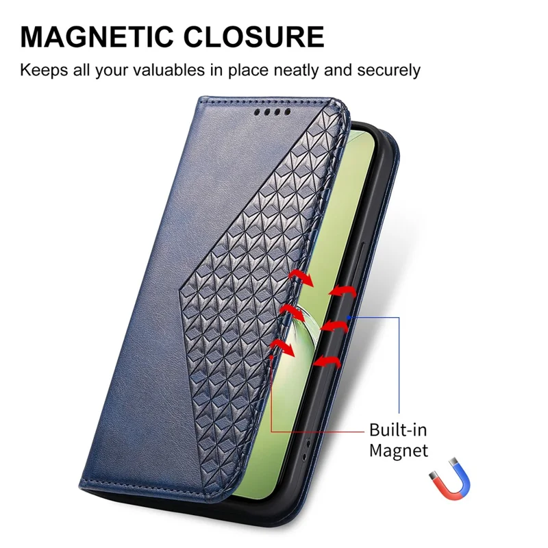 Para Oppo K12x 5G (China) / OnePlus Nord CE4 Lite 5G Capa de Telefone Textura de Bezerro Couro PU Carteira Capa com Alça - Azul
