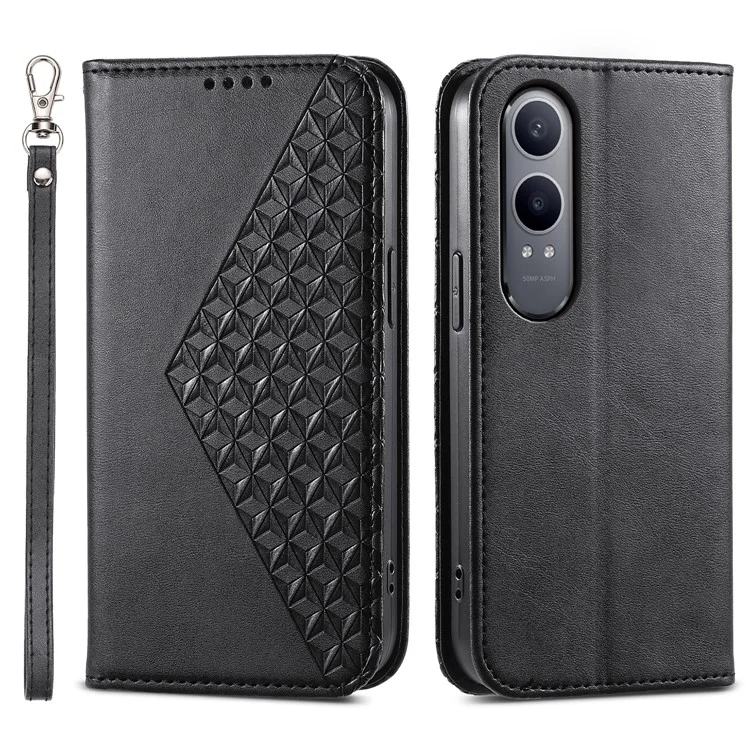 For Oppo K12x 5G (China) / OnePlus Nord CE4 Lite 5G Phone Case Calf Texture PU Leather Wallet Cover with Strap - Black