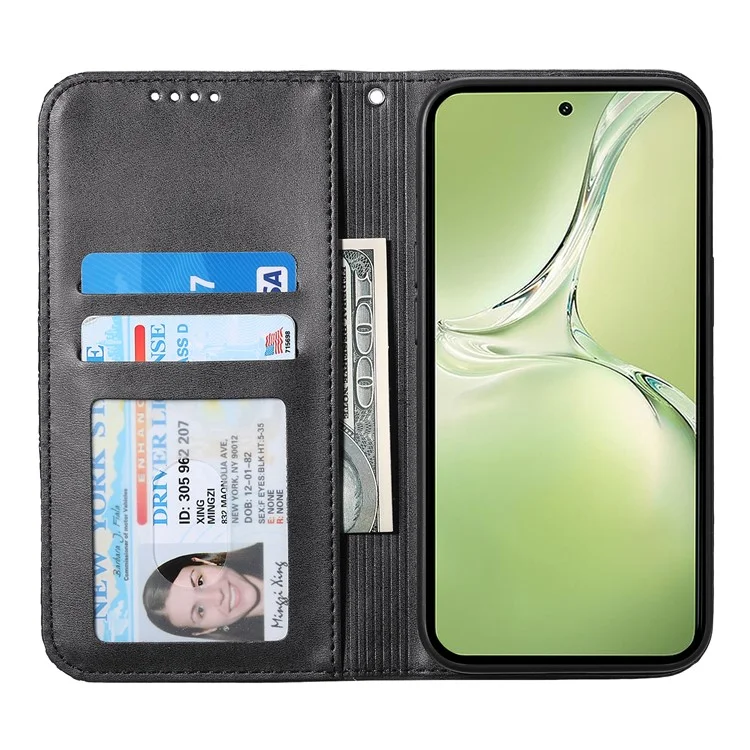 For Oppo K12x 5G (China) / OnePlus Nord CE4 Lite 5G Phone Case Calf Texture PU Leather Wallet Cover with Strap - Black