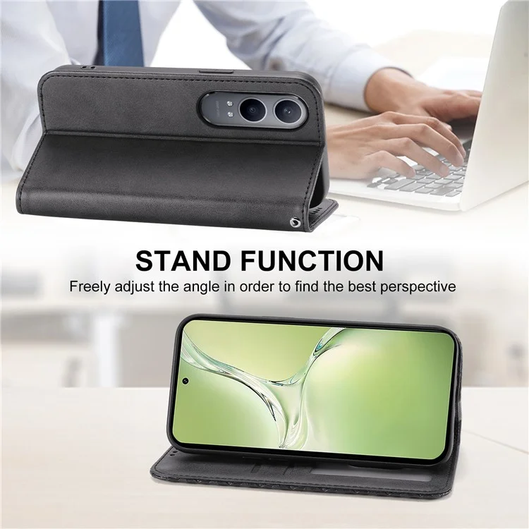 For Oppo K12x 5G (China) / OnePlus Nord CE4 Lite 5G Phone Case Calf Texture PU Leather Wallet Cover with Strap - Black