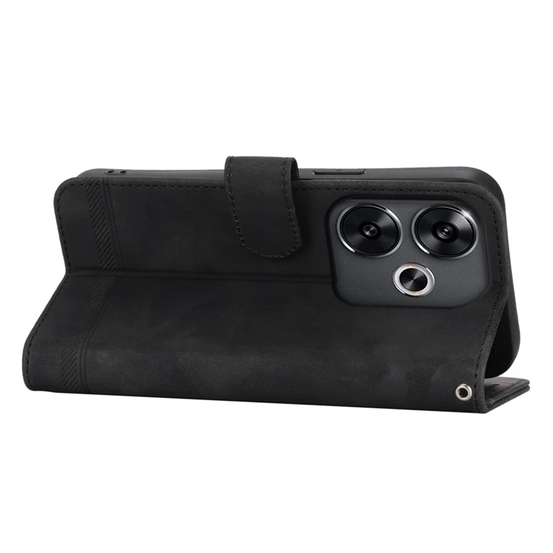 DIERFENG DF-03 For Xiaomi Redmi Turbo 3 5G / Poco F6 5G Leather Case Lines Imprint Wallet Phone Cover - Black