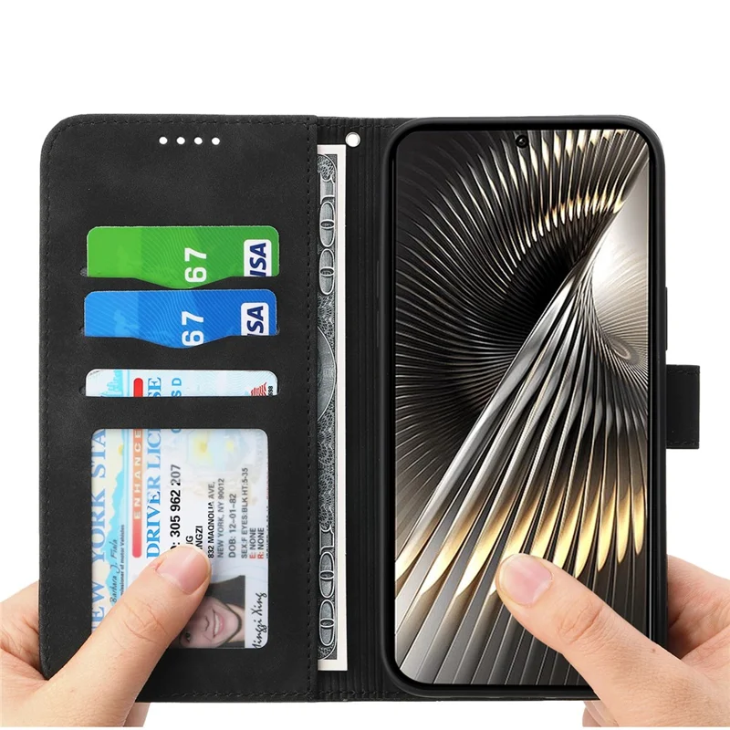 DIERFENG DF-03 For Xiaomi Redmi Turbo 3 5G / Poco F6 5G Leather Case Lines Imprint Wallet Phone Cover - Black