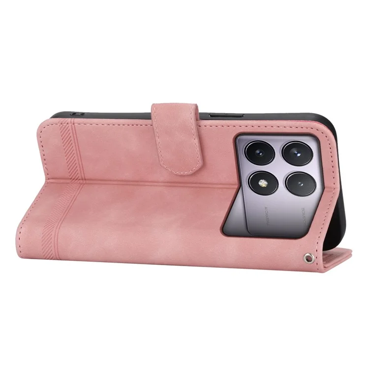 DIERFENG DF-03 für Xiaomi Poco F6 Pro 5G / Redmi K70 5G / K70 Pro 5G Wallet Phone Case Lederabdeckung Linien geprägt - Pink