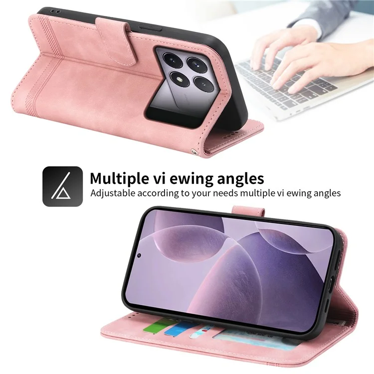 DIERFENG DF-03 für Xiaomi Poco F6 Pro 5G / Redmi K70 5G / K70 Pro 5G Wallet Phone Case Lederabdeckung Linien geprägt - Pink
