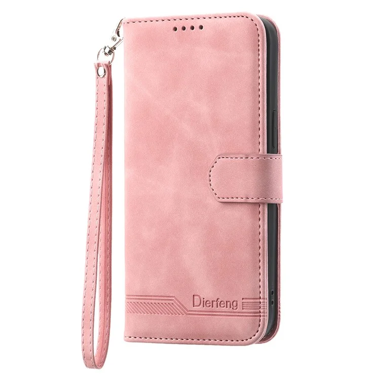 DIERFENG DF-03 für Xiaomi Poco F6 Pro 5G / Redmi K70 5G / K70 Pro 5G Wallet Phone Case Lederabdeckung Linien geprägt - Pink