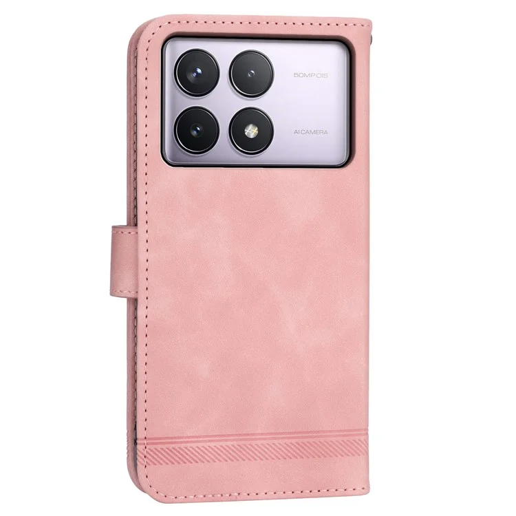 DIERFENG DF-03 für Xiaomi Poco F6 Pro 5G / Redmi K70 5G / K70 Pro 5G Wallet Phone Case Lederabdeckung Linien geprägt - Pink