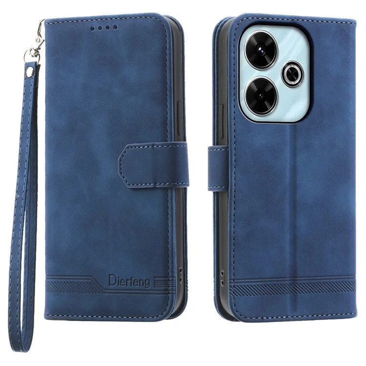 DIERFENG DF-03 Para Xiaomi Redmi 13 4G / 5G / Note 13R 5G / Poco M6 4G Capa de Couro Carteira Capa de Telefone - Azul