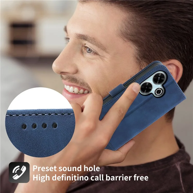 DIERFENG DF-03 Para Xiaomi Redmi 13 4G / 5G / Note 13R 5G / Poco M6 4G Capa de Couro Carteira Capa de Telefone - Azul