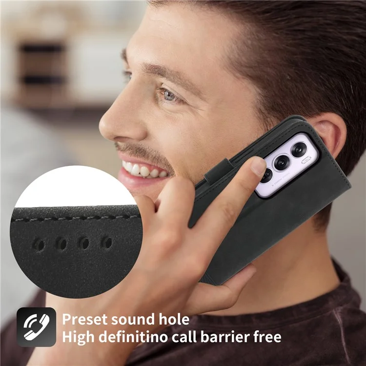 DIERFENG DF-03 Pour Oppo Reno12 Pro 5G (Global) Etui Portefeuille Lignes Impression Cuir Support Housse de Téléphone - Noir