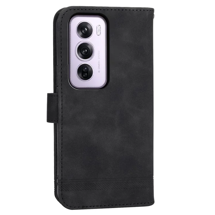 DIERFENG DF-03 Pour Oppo Reno12 Pro 5G (Global) Etui Portefeuille Lignes Impression Cuir Support Housse de Téléphone - Noir