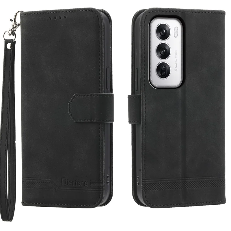 DIERFENG DF-03 para Oppo Reno12 5G (Global) Funda protectora de cuero con cartera y tapa del teléfono - Negro