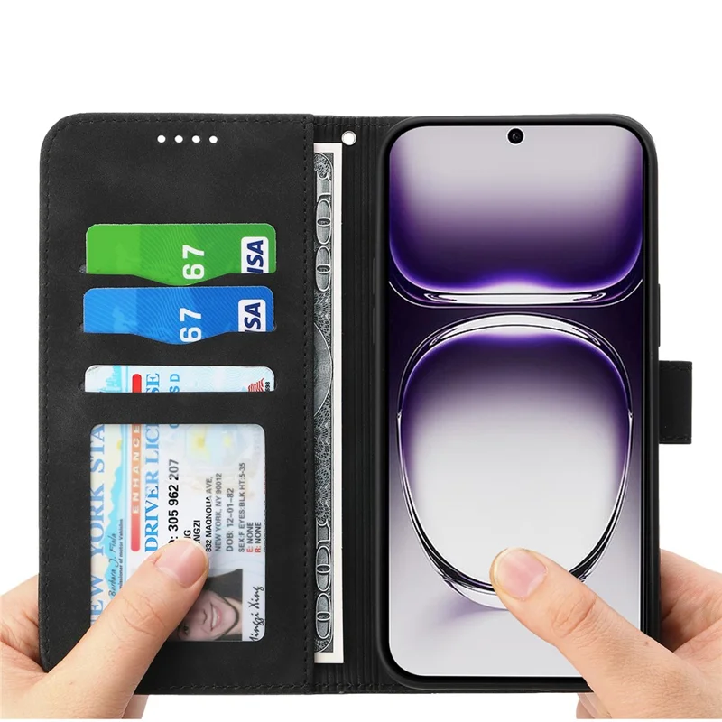 DIERFENG DF-03 para Oppo Reno12 5G (Global) Funda protectora de cuero con cartera y tapa del teléfono - Negro
