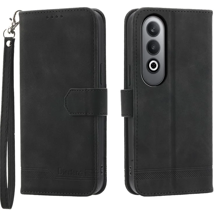 DIERFENG DF-03 Para Oppo K12 / OnePlus Nord CE4 5G Capa Carteira Anti-Queda Couro Telefone Capa - Preto