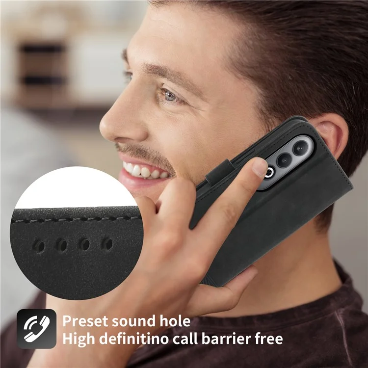 DIERFENG DF-03 Para Oppo K12 / OnePlus Nord CE4 5G Capa Carteira Anti-Queda Couro Telefone Capa - Preto