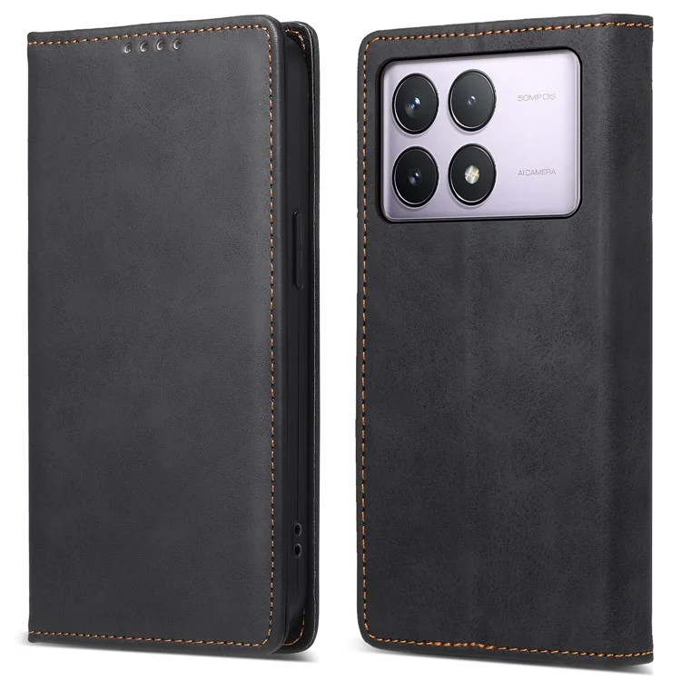 DF-05 For Xiaomi Poco F6 Pro 5G / Redmi K70 5G / K70 Pro 5G Caso com Bloqueio RFID Capa de Couro PU - Preto