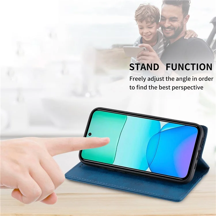 DF-05 Para Xiaomi Redmi 13 4G / 5G / Note 13R 5G / Poco M6 4G Capa RFID Blocking Leather Phone Shell - Azul