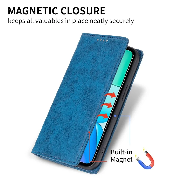 DF-05 Para Xiaomi Redmi 13 4G / 5G / Note 13R 5G / Poco M6 4G Capa RFID Blocking Leather Phone Shell - Azul