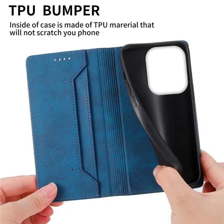 DF-05 Para Xiaomi Redmi 13 4G / 5G / Note 13R 5G / Poco M6 4G Capa RFID Blocking Leather Phone Shell - Azul