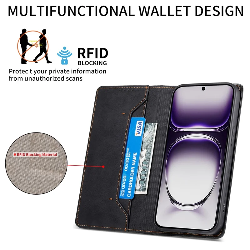 DF-05 Pour Oppo Reno12 5G (Global) Étui de téléphone RFID Blocking PU Cuir Flip Cover - Noir
