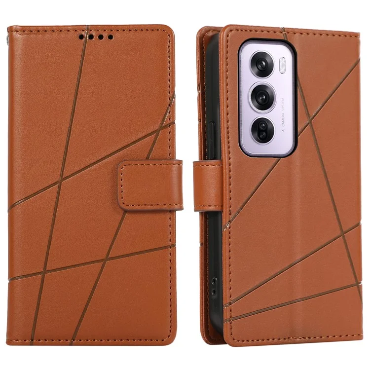 DF-06 Für Oppo Reno12 Pro 5G (Global) Lederklappenhülle mit Linieneindruck - Braun